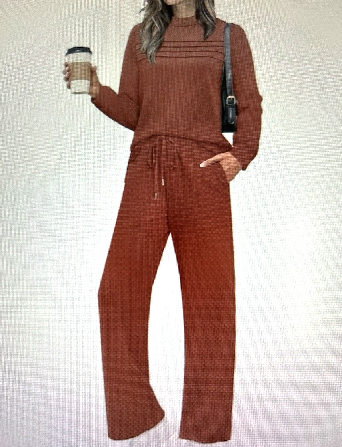 New Rust Knit WIHOLL 2 piece Lounge Set~29″ inseam~Pockets~46″ bust~Very SOFT~XL