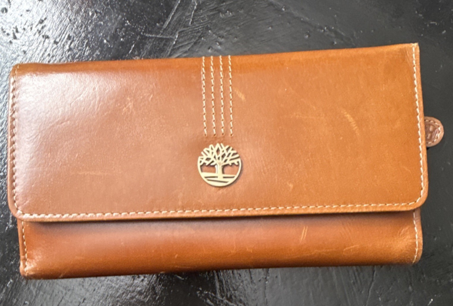 Timberland Brown Women’s Folding Wallet with Logo, Zipper, Button, Card Slots