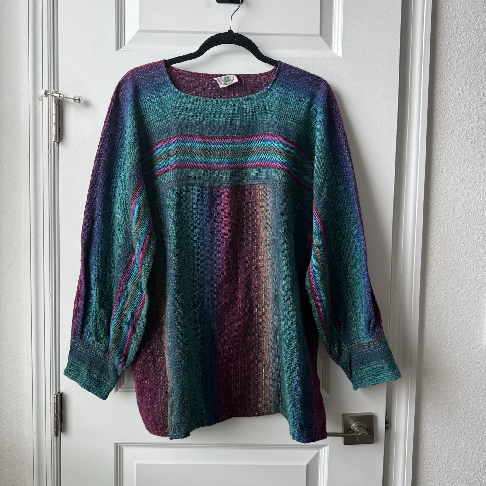 Greentree Weaving Rainbow Woven Tunic Top Large Pockets