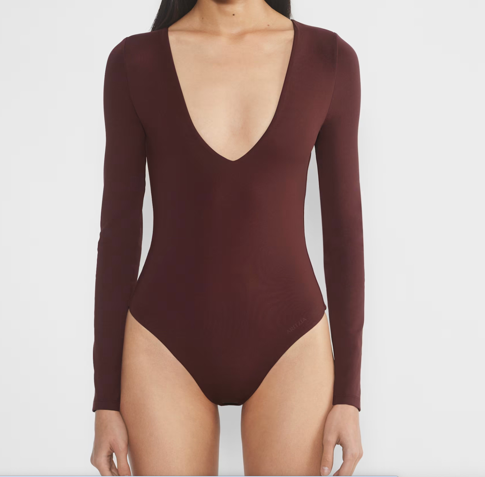 Babaton by Aritzia – Contour V-Neck Longsleeve Deep Bodysuit – Burgundy sz M