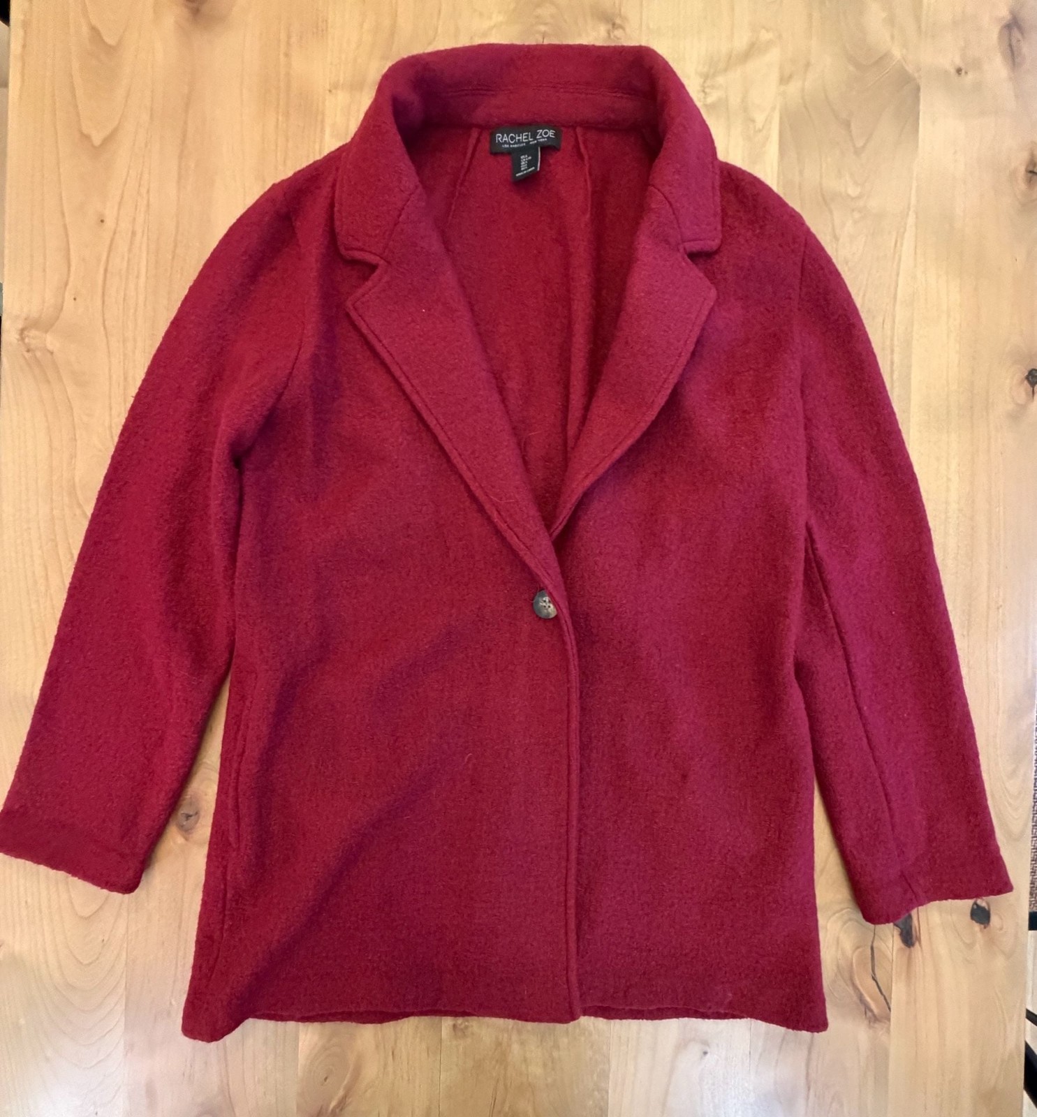 Rachel Zoe Red Boiled Wool Blend Notch Lapel Single Button Jacket
