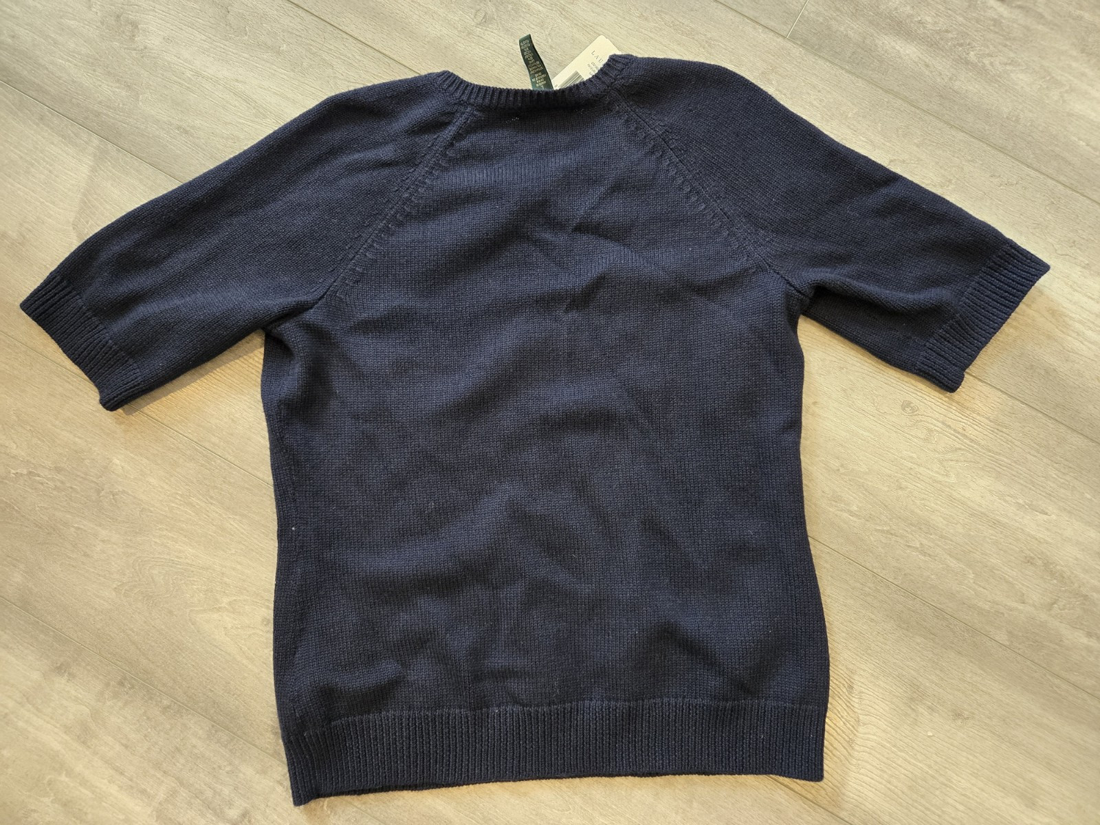 Womens Lauren Ralph Lauren Navy Blue Short Sleeve Sweater Size L HAND WASH ONLY
