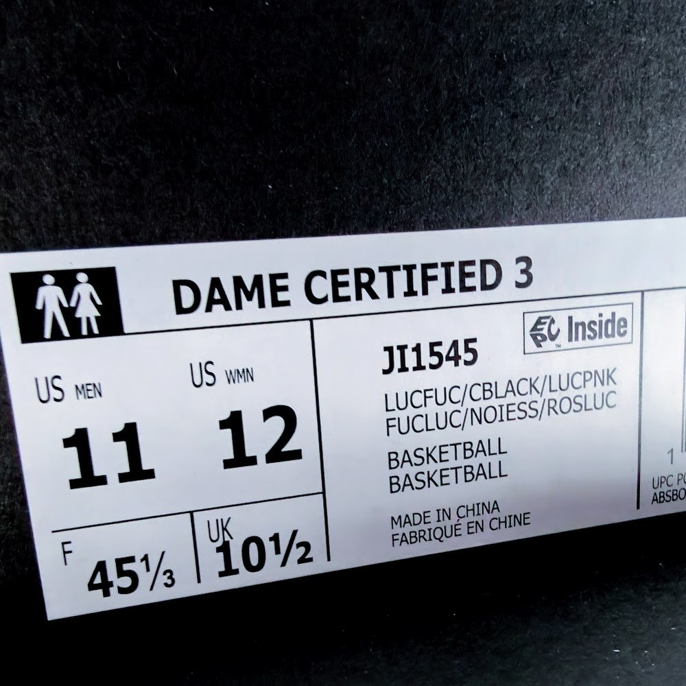 Adidas US 11 Men’s Pink Black Lifestyle Basketball Dame Certified 3 JI1545 New