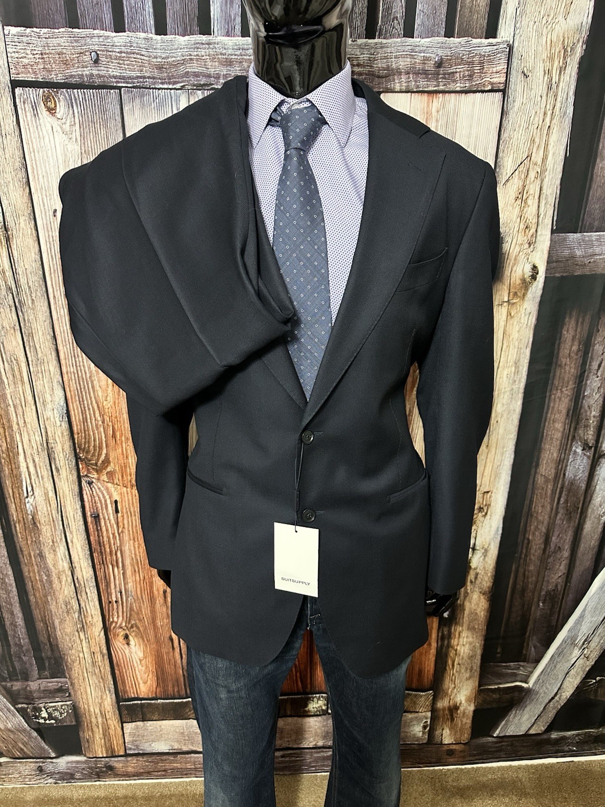 SUITSUPPLY Navy Birds Eye Suit Size 46R “Havana” Pants 37×29 Brescia NWT $900