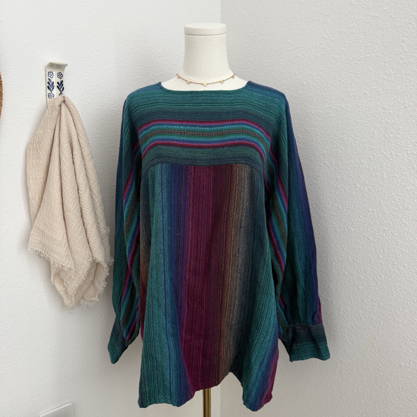 Greentree Weaving Rainbow Woven Tunic Top Large Pockets