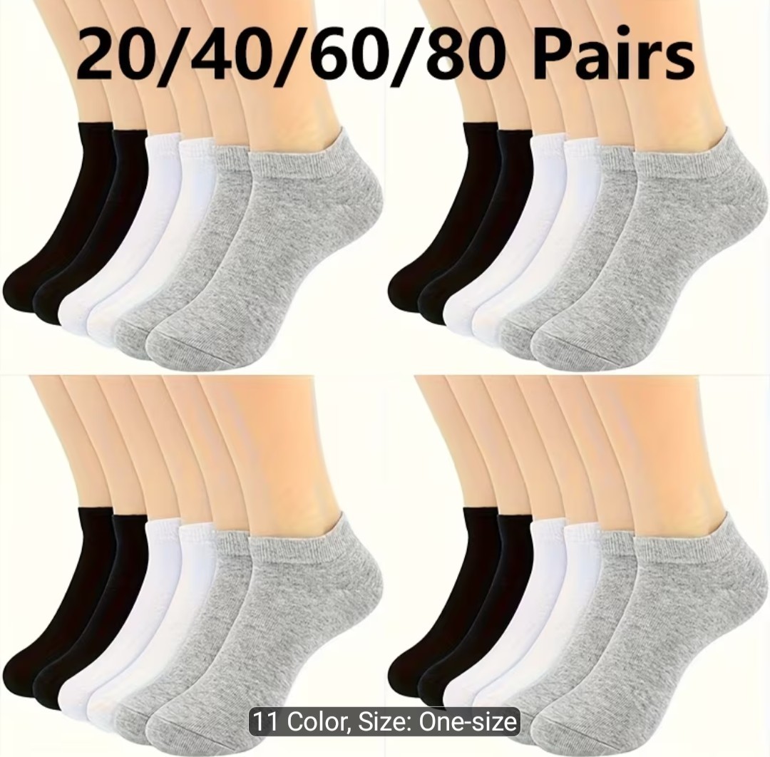 80 PAIRS SHORT MEN’S SOCKS BLACK AND WHITE SPORTS EASY SOLID COLOR LOW CUT