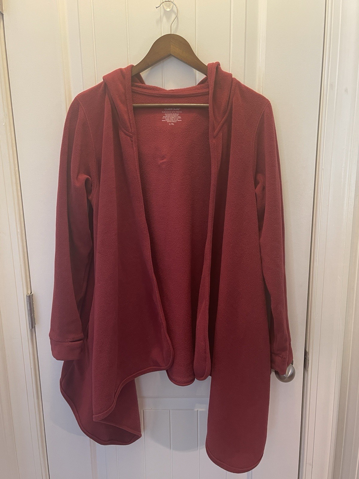 Cuddl Duds Fleecewear With Stretch Hooded Cardigan Wrap Top L/XL