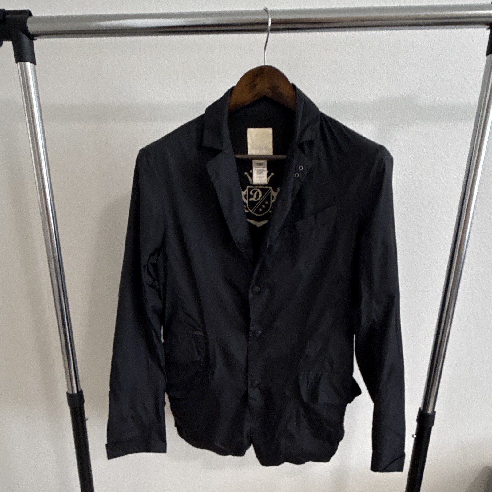 Diesel Men’s Black Button Nylon Blazer Jacket Notch Collar Lined Size S