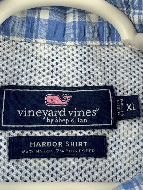 Vineyard Vines Short Sleeve XL Nylon Polyester Harbor Plaid Button-Down Blue