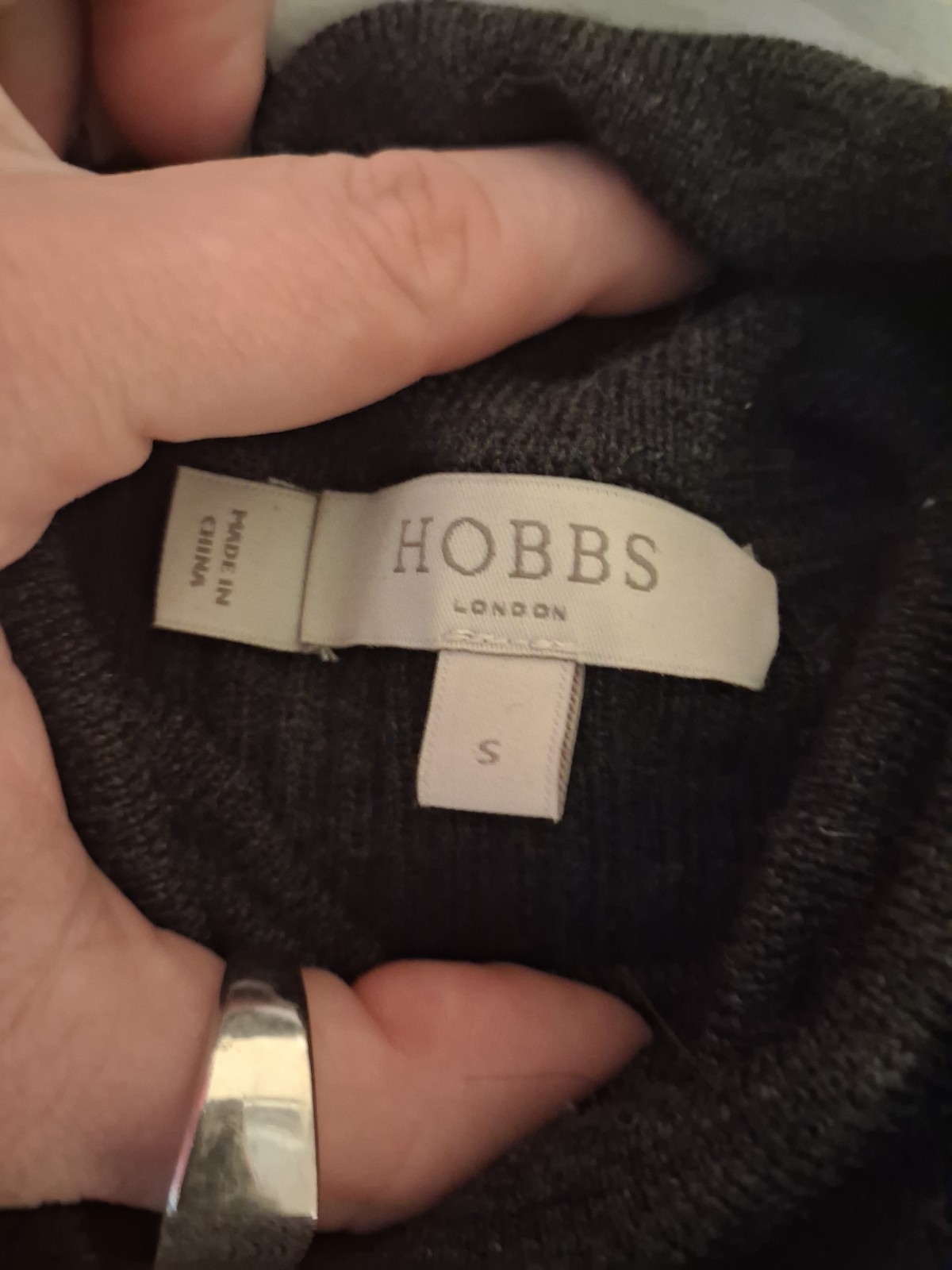 Hobbs London 100% Merino Wool Turtleneck Gray Ribbed Button Cuff Sweater Small