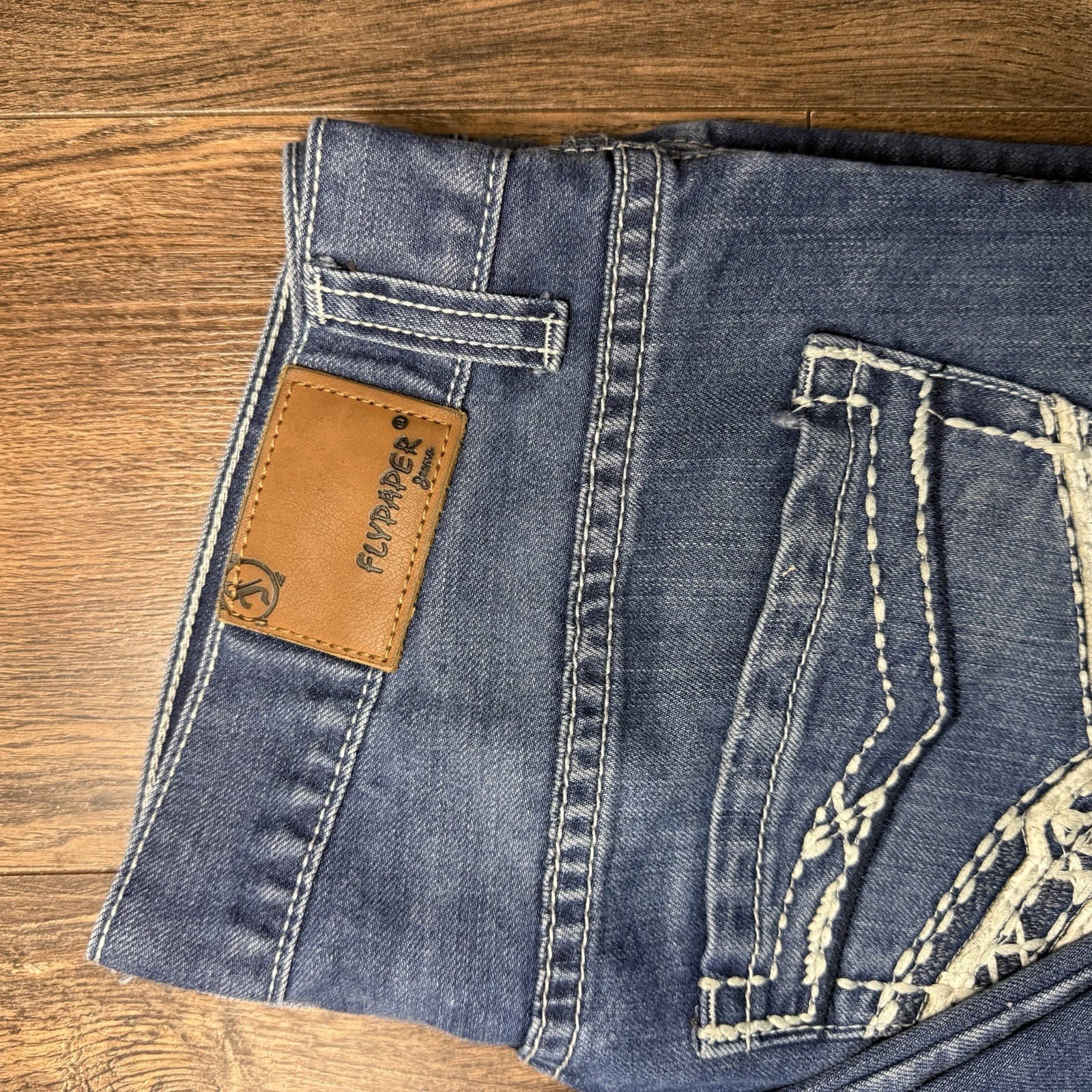 Flypaper Designer Mens Blue Jeans 32X34 Relaxed Fit Straight Leg Medium Wash