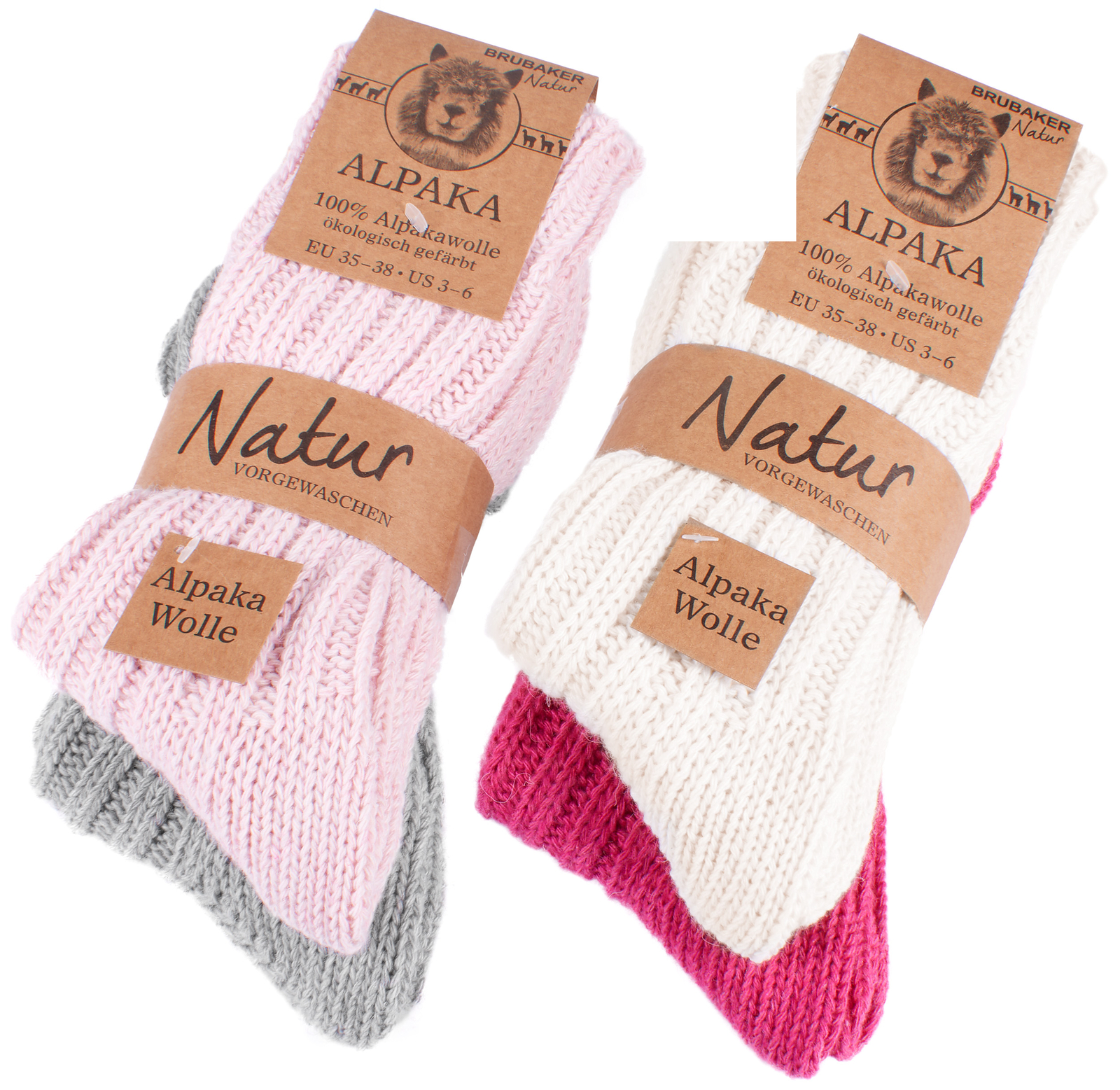 BRUBAKER Men’s Women’s Alpaca Wool Socks Winter Socks for Men Women 4 Pair Pack