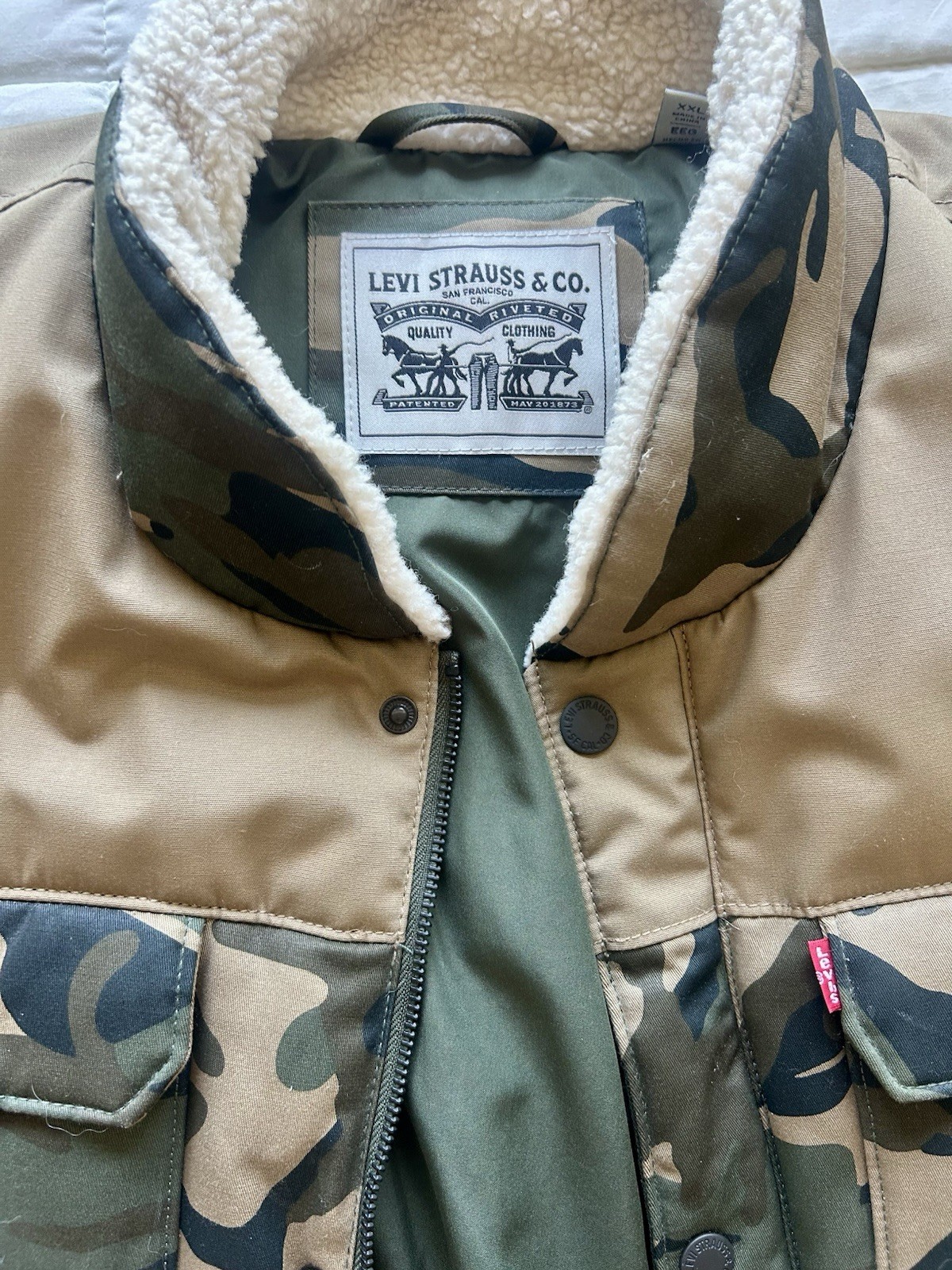 Levi Strauss & Co. Men’s Camo Sherpa Lined Lightweight Jacket Zip/Button XXL VTG