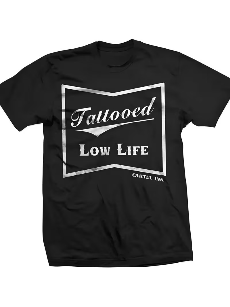 Men’s Heavyweight 180 GSM Oversized T-Shirt with Tattooed Low Life & Cartel Ink