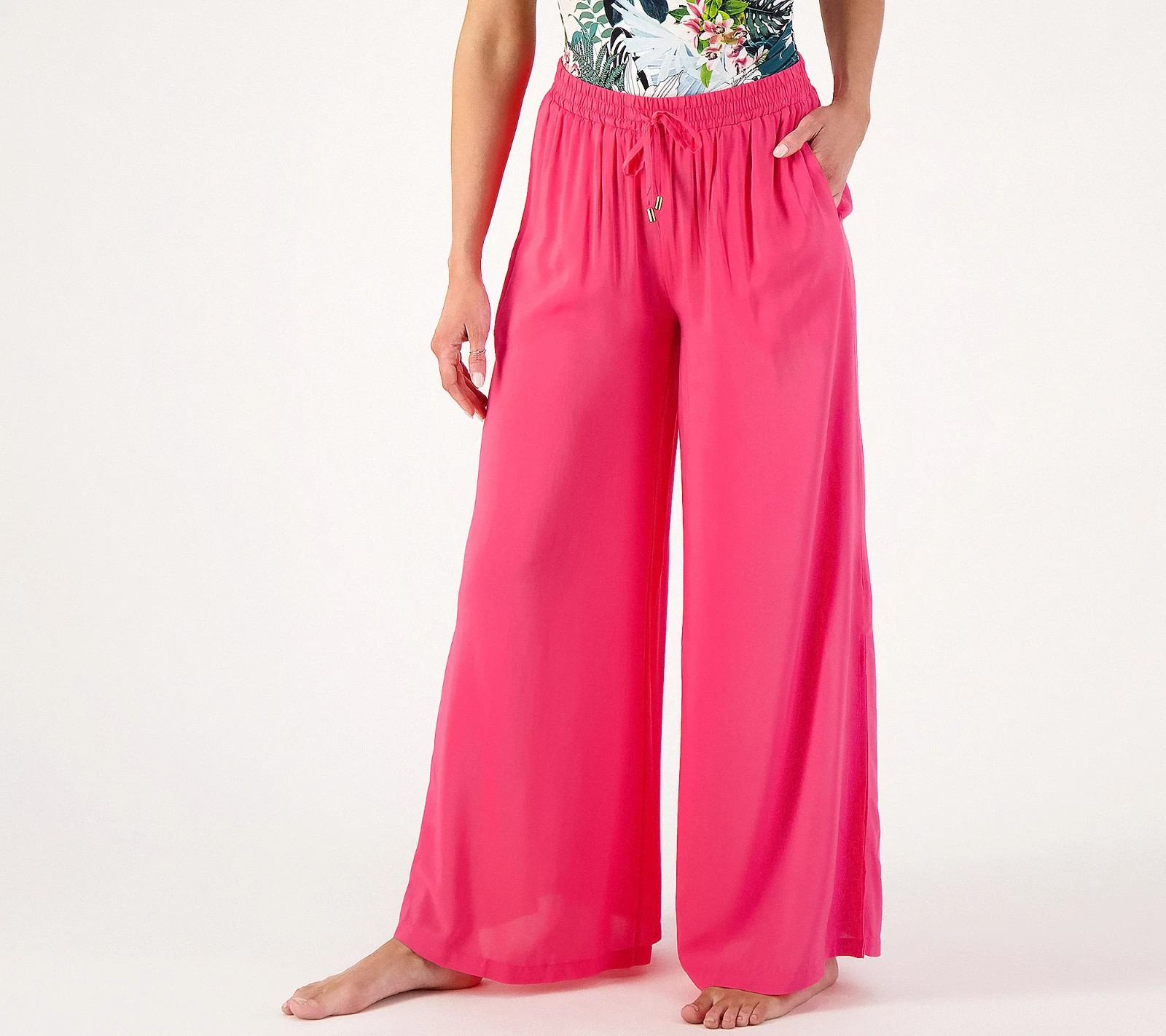 #1071 Jantzen Regular Wide Leg Printed Pull-On Woven Cover-Up Pants SIZE S