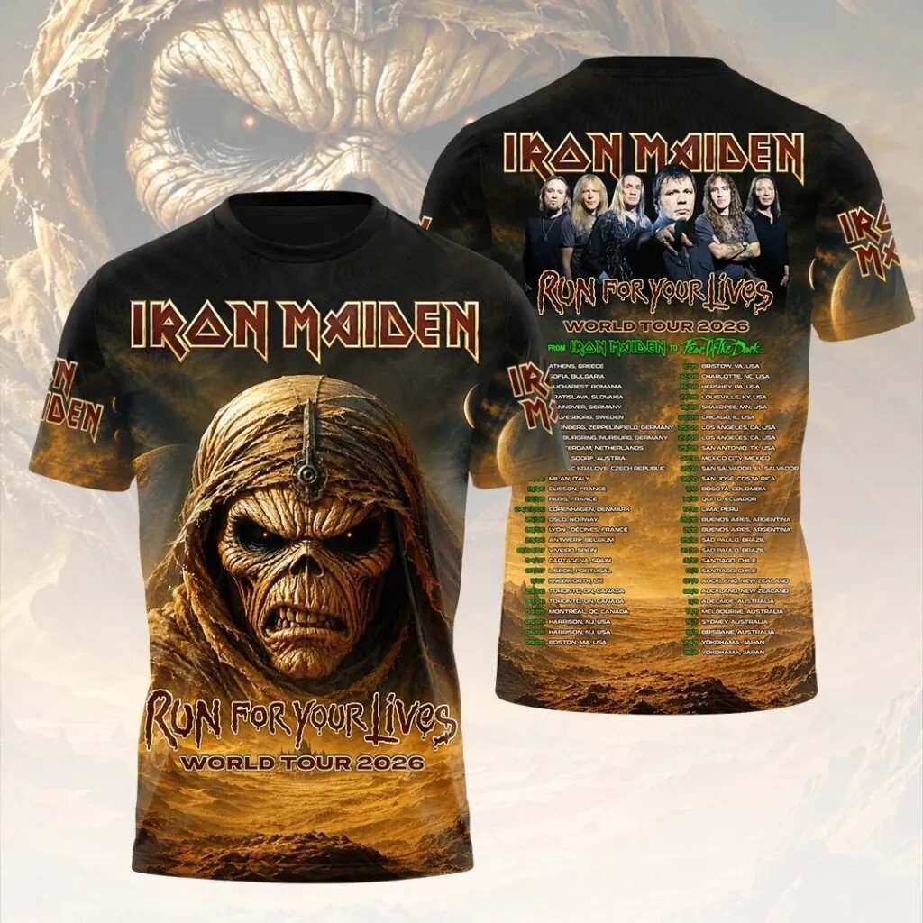 Iron Maiden Run For Your Lives 2026 Tour Short Sleeve Unisex 3D T shirt WA5872