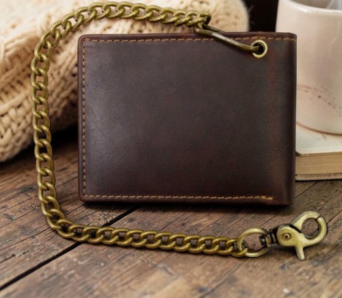 Men’s Genuine Hunter Leather Biker Long Chain Wallet with RFID Blocking Bifold