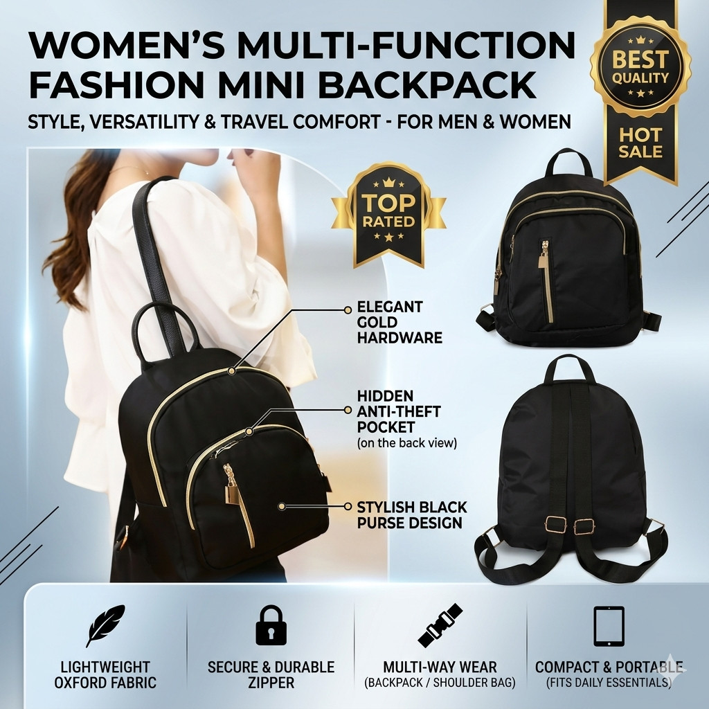 Women Mini Backpack Purse Oxford Cloth Multi-Function Crossbody Shoulder Bag