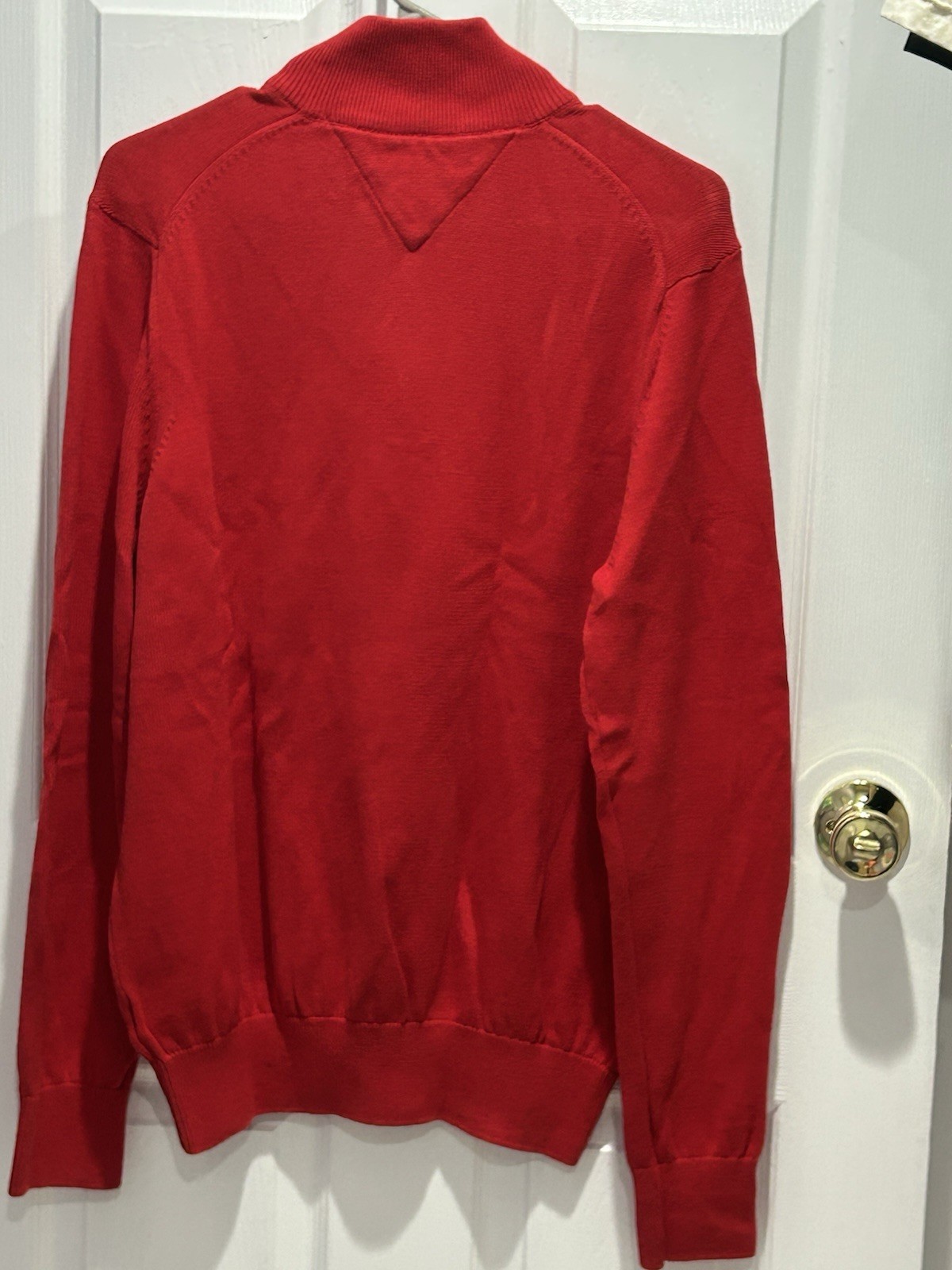 Tommy Hilfiger Quarter Zip Sweater Mens Large Red Cotton Pullover