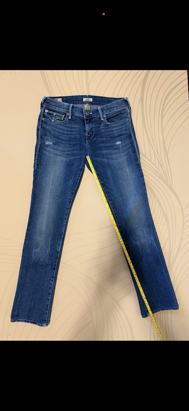 True Religion Women’s Blue Medium Wash Straight Mid Rise Distressed Jeans 26