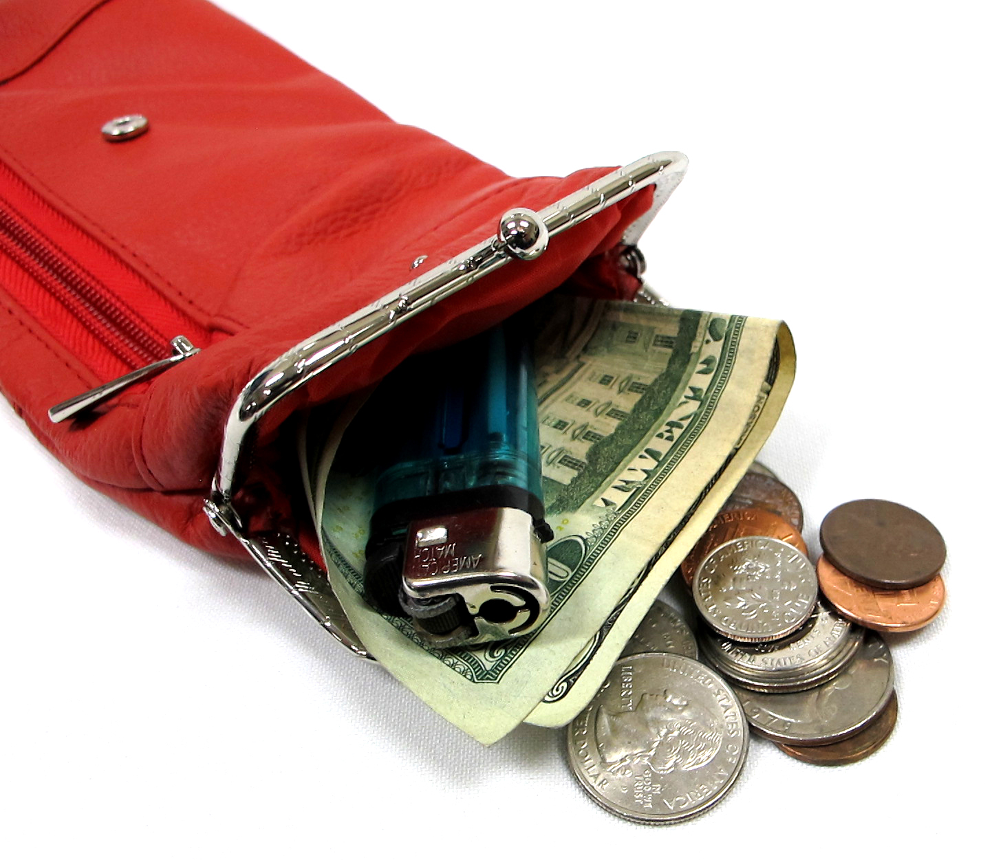 Women’s Leather Cigarette Case Pouch+Coin Purse 100s King 84s 2pc Lot BLACK+ RED