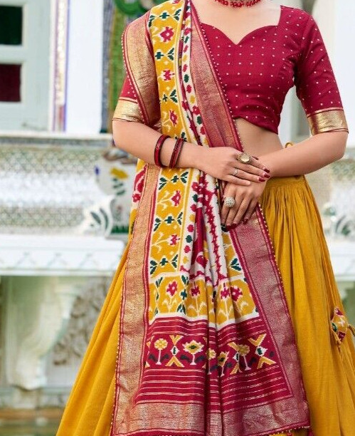 New Wedding Wear Mustard Yellow Tussar Silk Lehenga Choli With Dupatta For Women