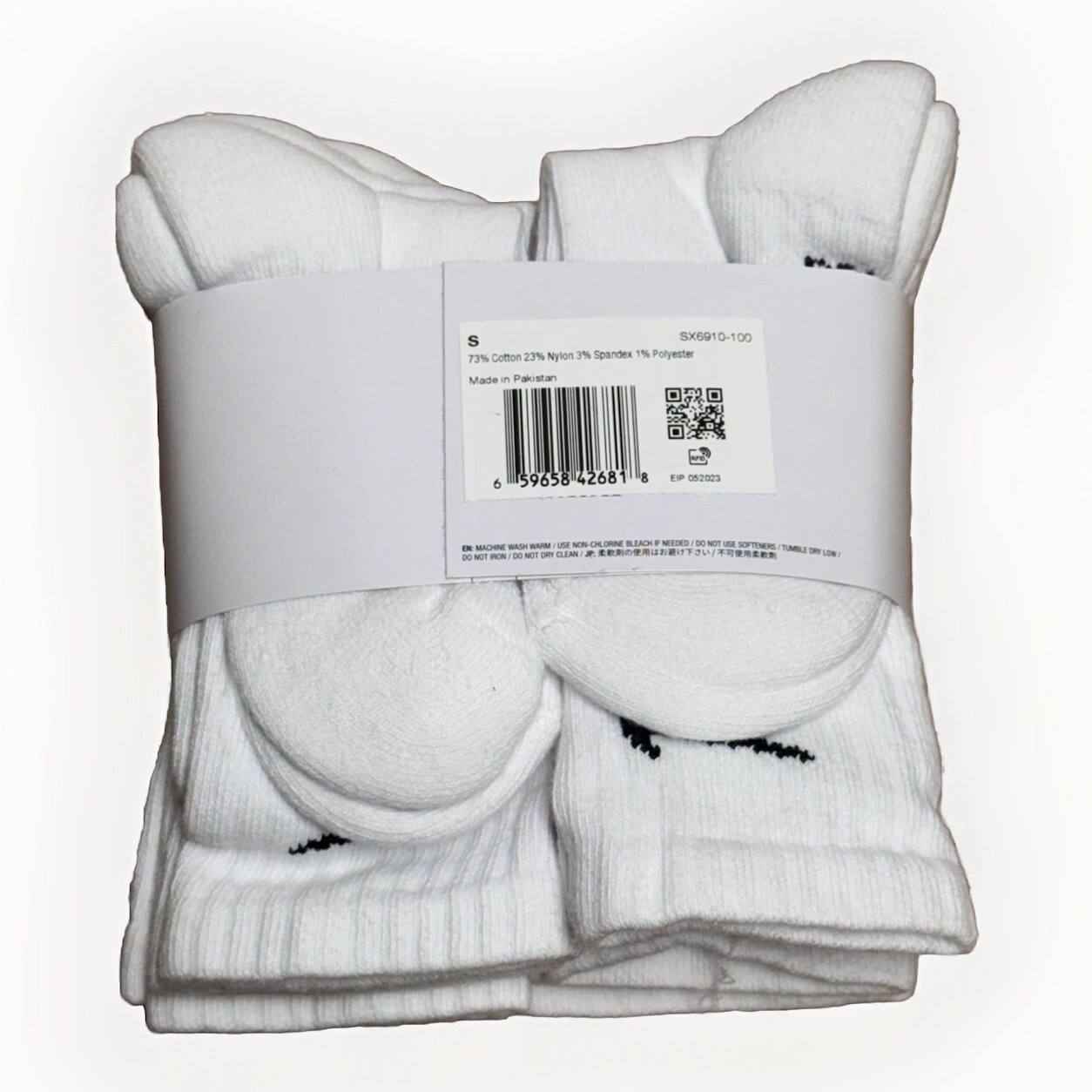 AUTHENTIC Nike Women’s Everyday Training Crew Socks 6-PAIRS WHITE SMALL 4-6