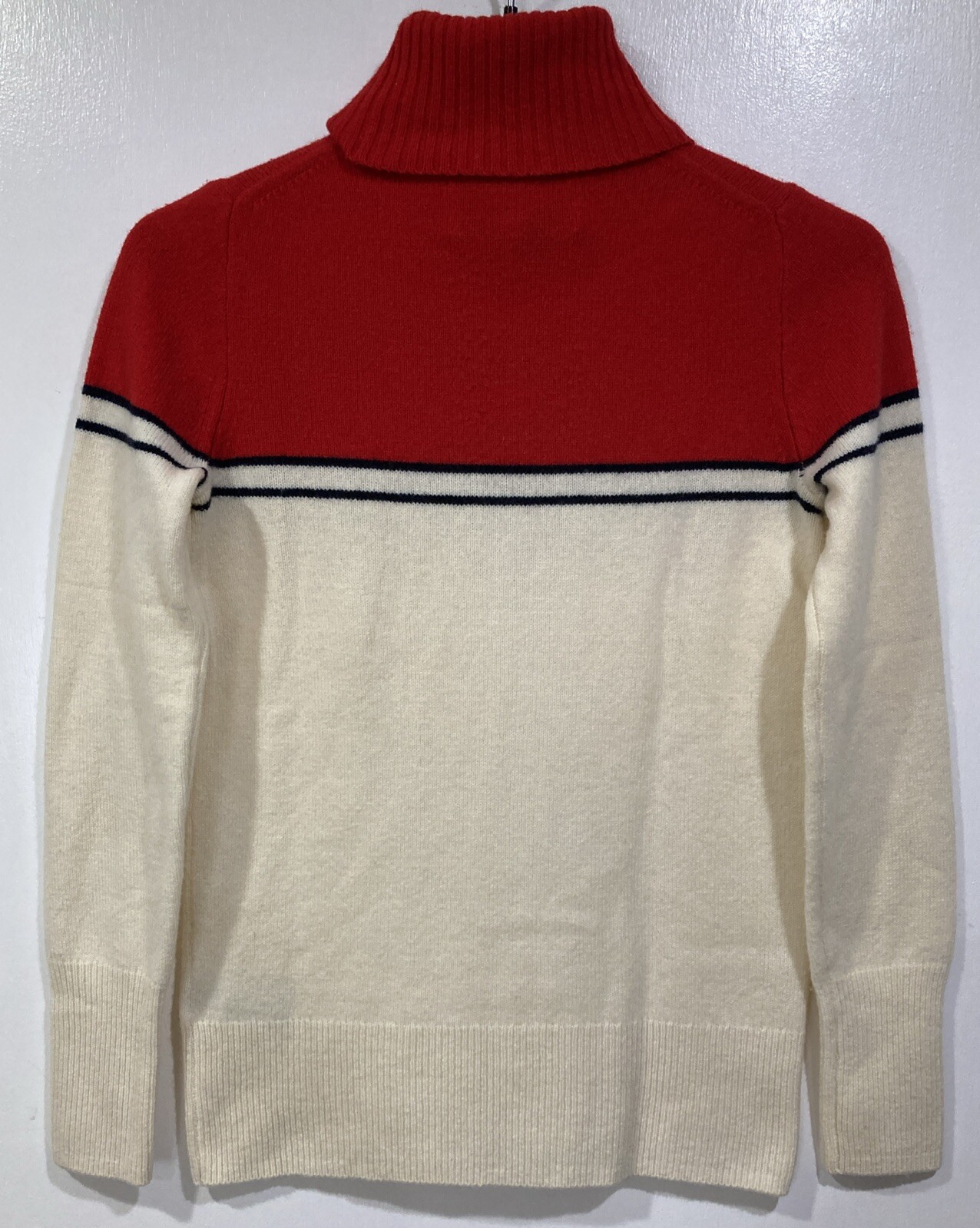 J. Crew x Net-A-Porter Turtleneck Sweater Size XS Cream Red Stripe 100% Wool
