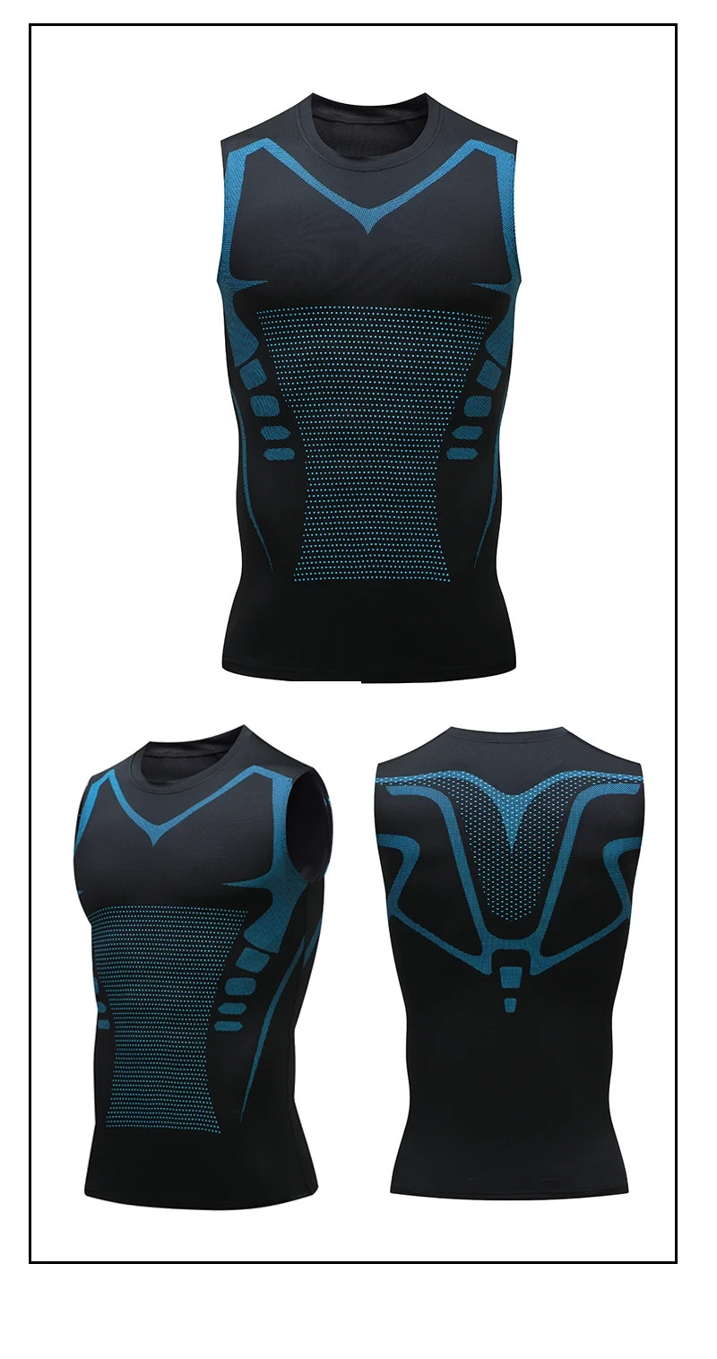 Men Compression Shirt Version Ionic Shaping Sleeveless Vest Sport Tank Top S-2XL
