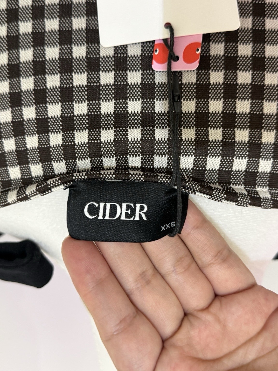 CIDER Women’s Gingham Tie Shoulder Top XXS Black White NWT
