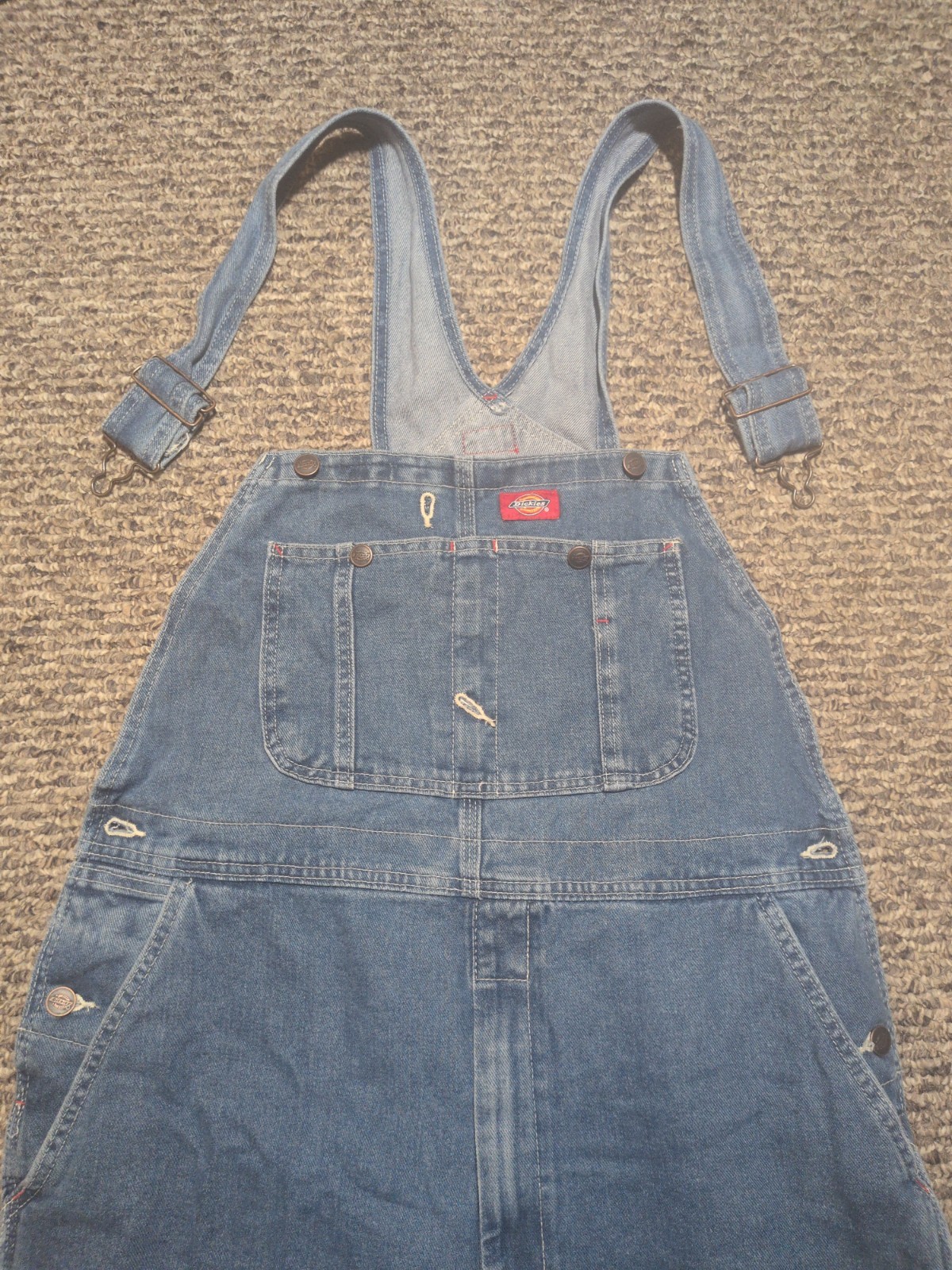 DICKIES Unisex Denim Bib Overalls 36×30 Light Wash. Gently Used. Great Condition