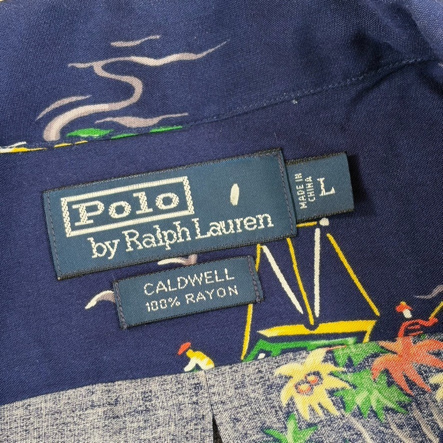 VTG Polo Ralph Lauren Caldwell Loop Collar Shirt Boat Island Marlin Men Large
