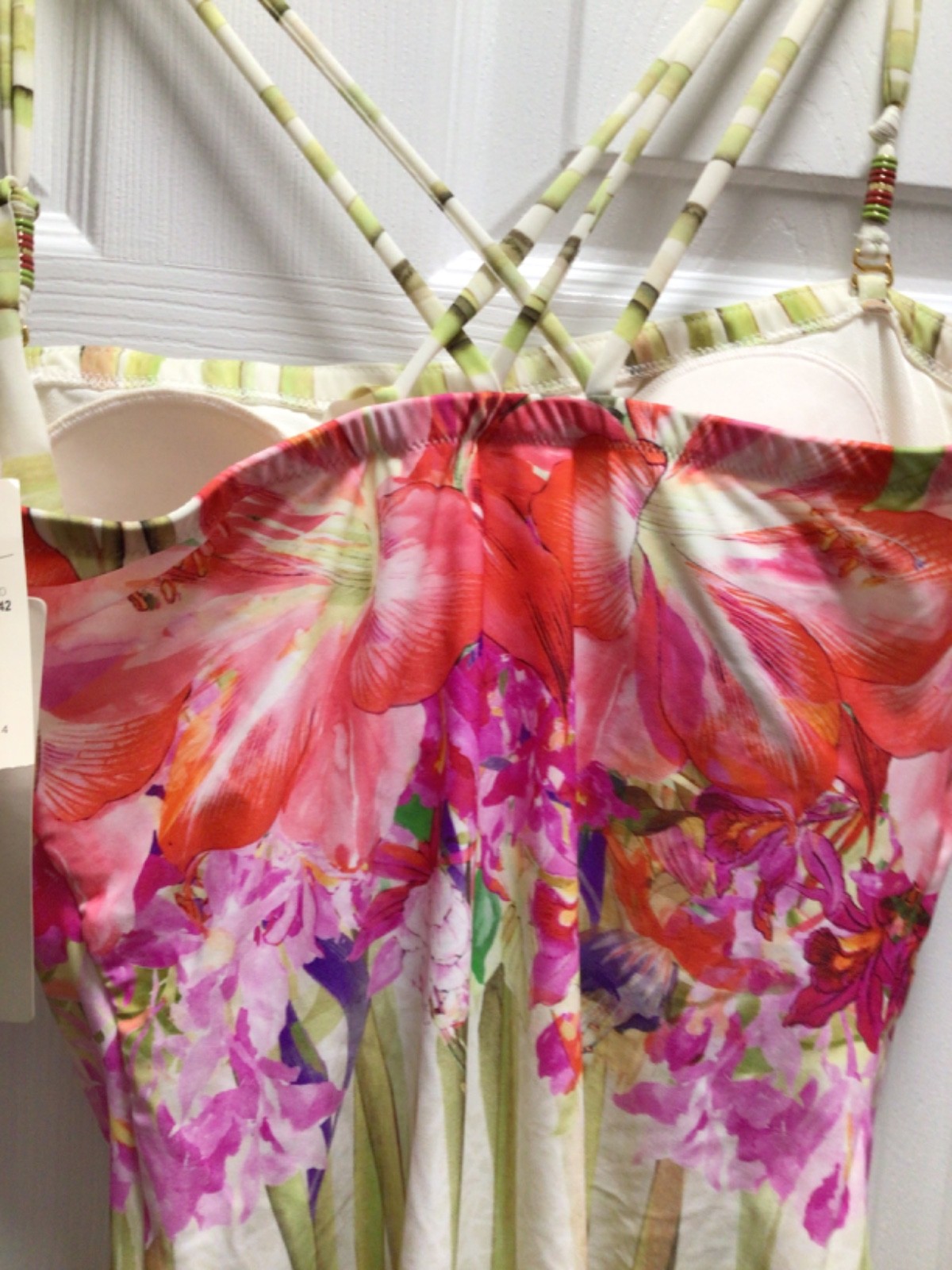 New Gottex Flower Bandeau One Piece Bathing Suit Detachable Straps Sz 14 NWT