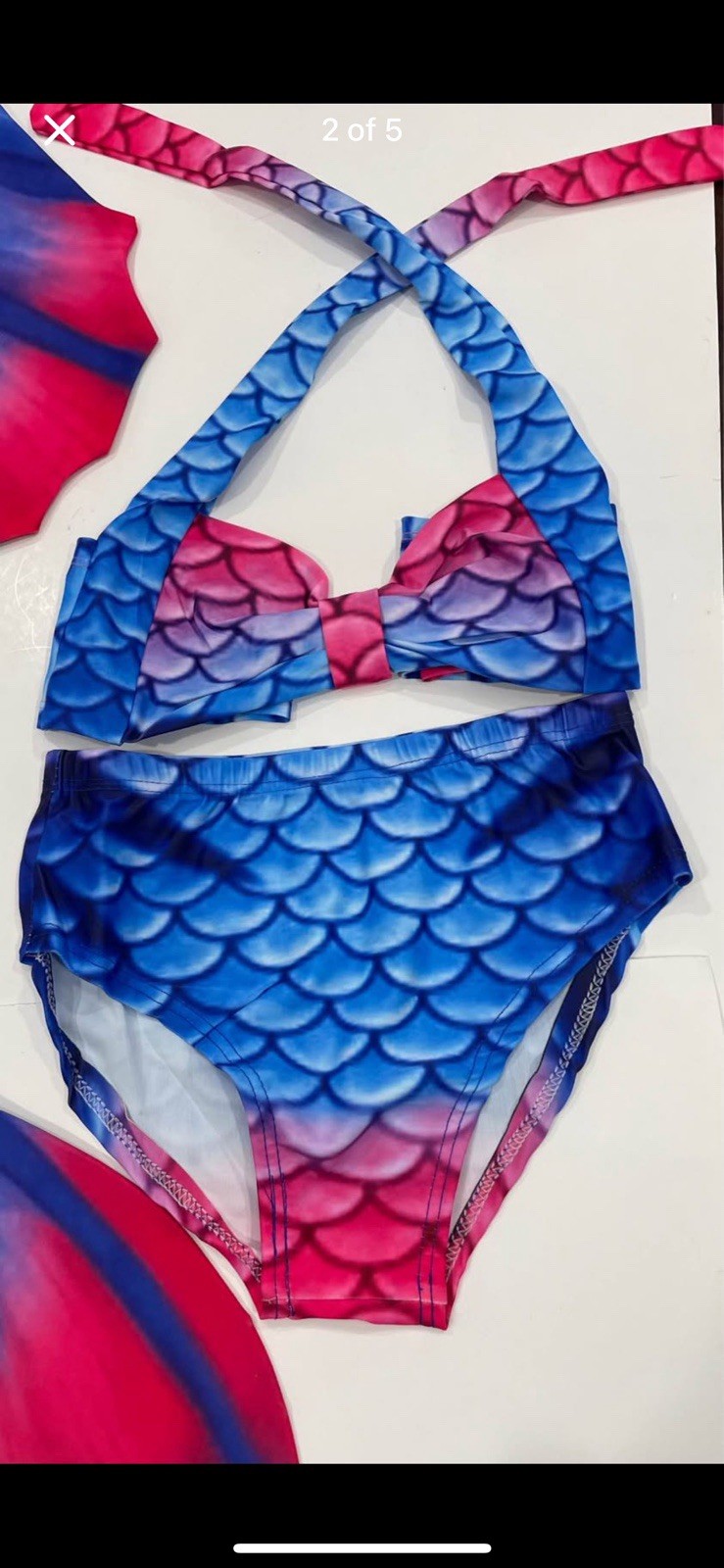 Girls Red Blue Swimsuit Bikini with Mermaid Tail Size 10/12 New In Package NWOT