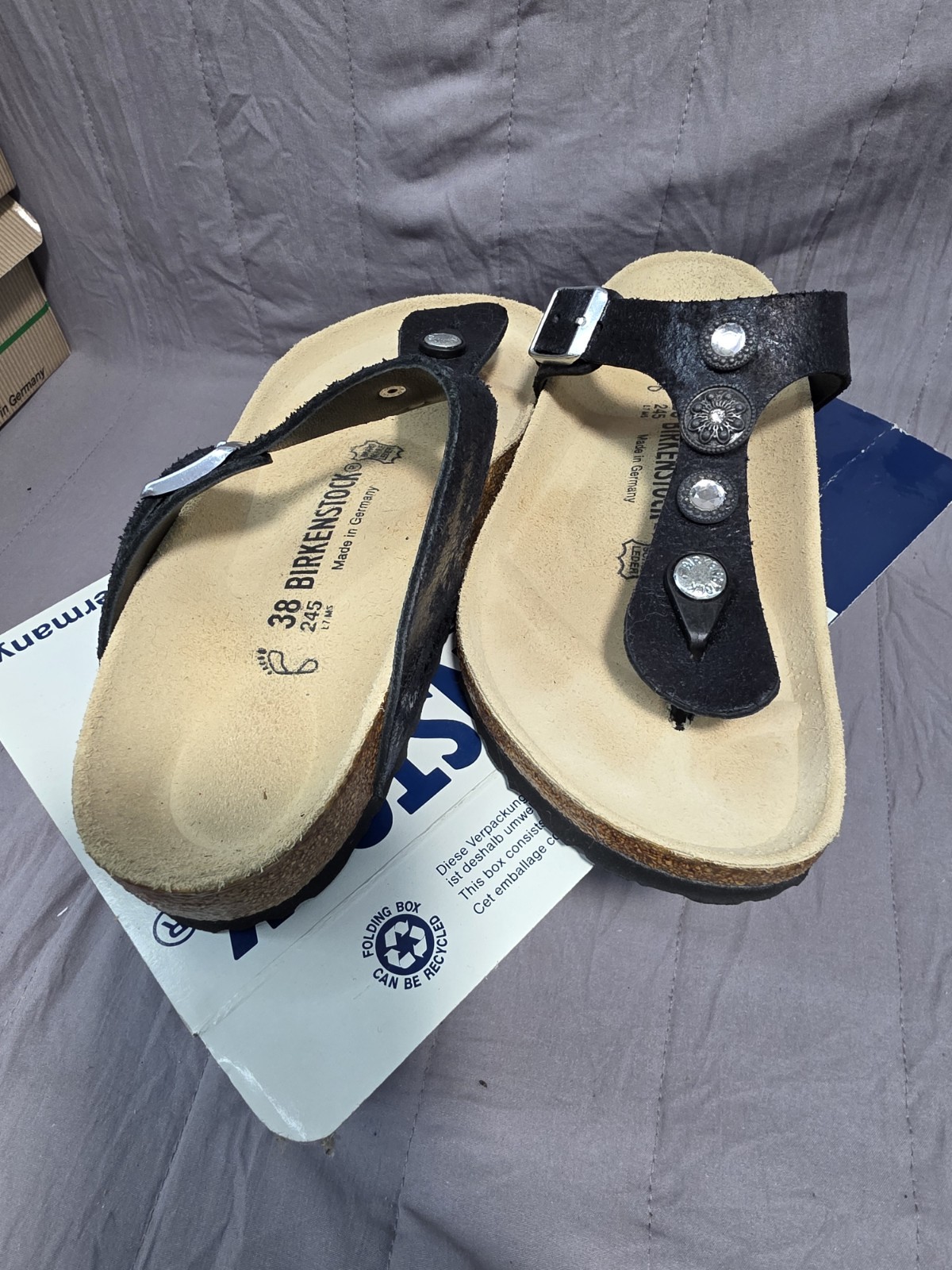 Birkenstock Gizeh Black Suede Thong Sandals Men US 7.5 EU 38 Cork