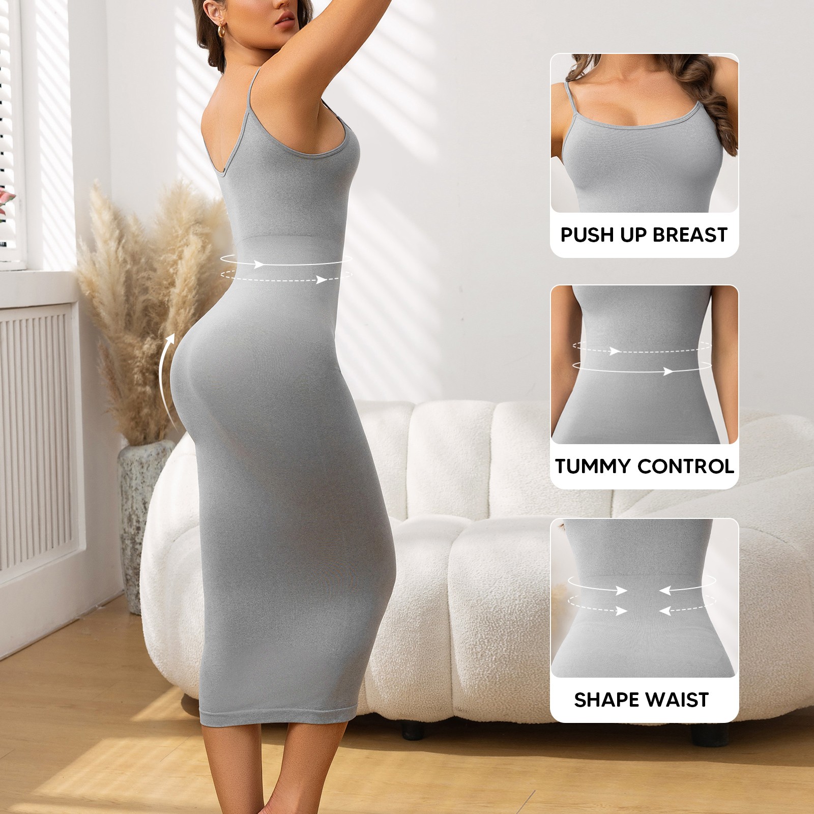 Women’s Tummy Control Midi Dress – Slimming Bodycon Sleeveless Shapewear Evening