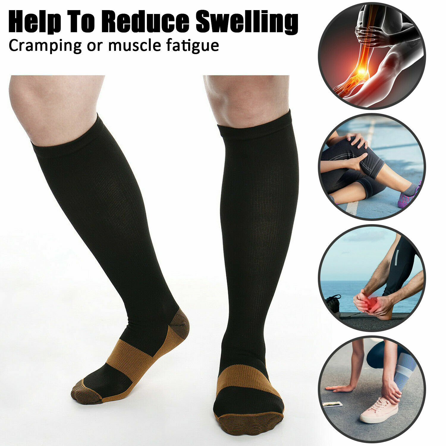 4Pairs Men Women Compression Socks Stockings Pain Relief Leg Foot Support Brace