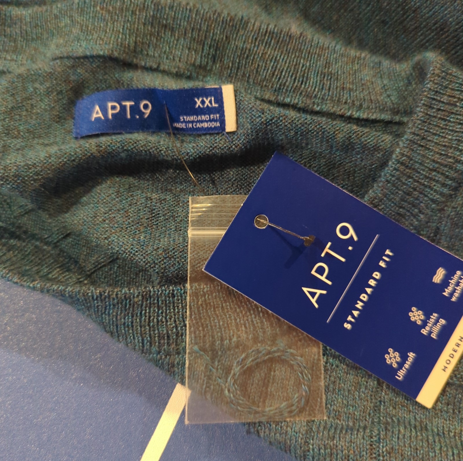 Apt. 9 Merino Wool Blend Crewneck Sweater Mens XXL Teal Standard Fit Classic