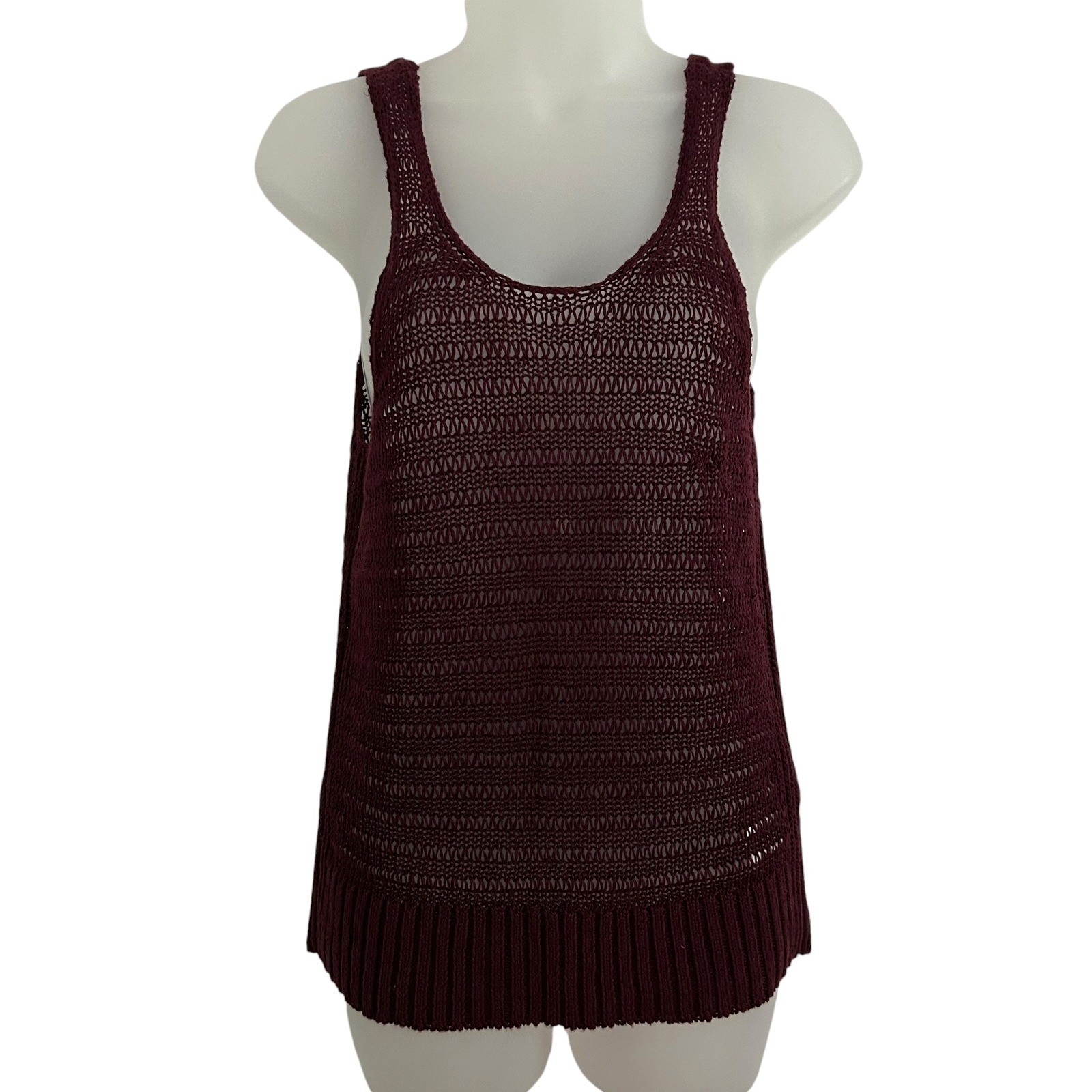 Madewell Women’s Wine Linen Open Knit Sleeveless Sweater Tank Top XXS New