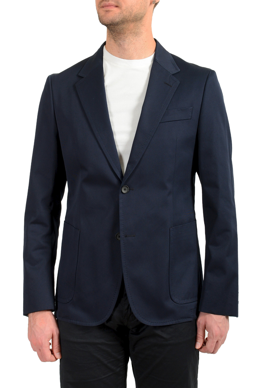 Hugo Boss Men’s “Sevis” Slim Fit 100% Cotton Navy Blue Two Button Blazer