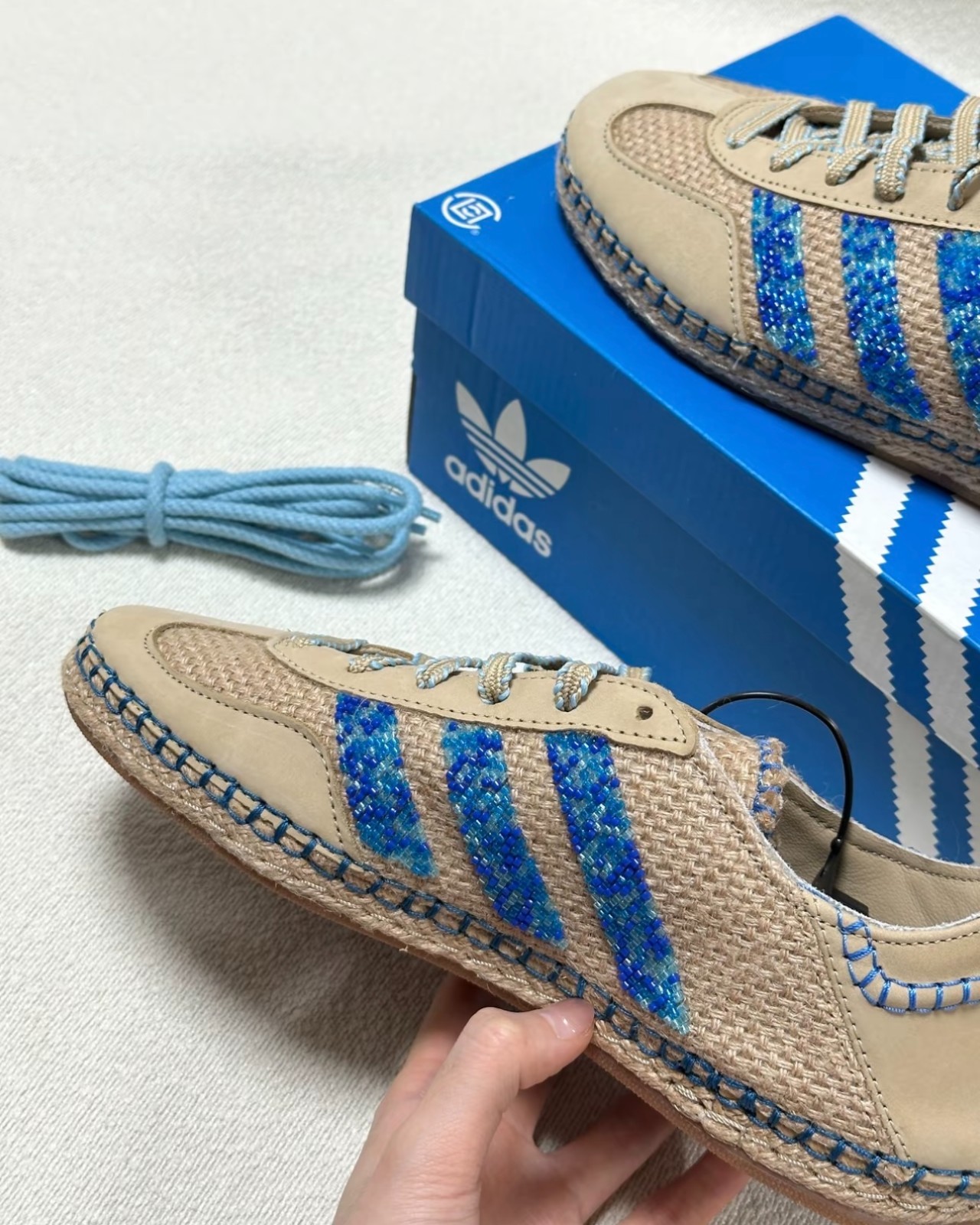 adidas CLOT x Gazelle Linen Khaki Light Blue – IH 3641
