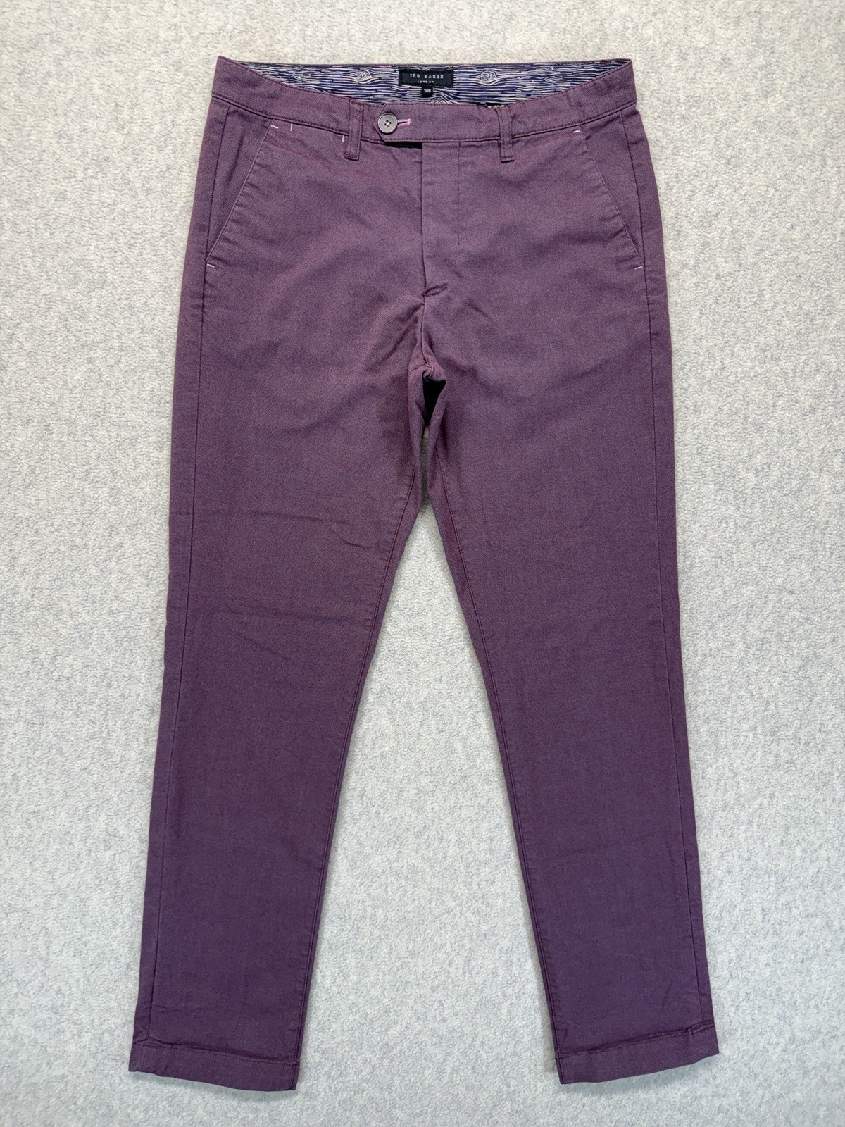 Ted Baker London Mens Chino Pants 30R Purple Slim Fit Cotton Stretch