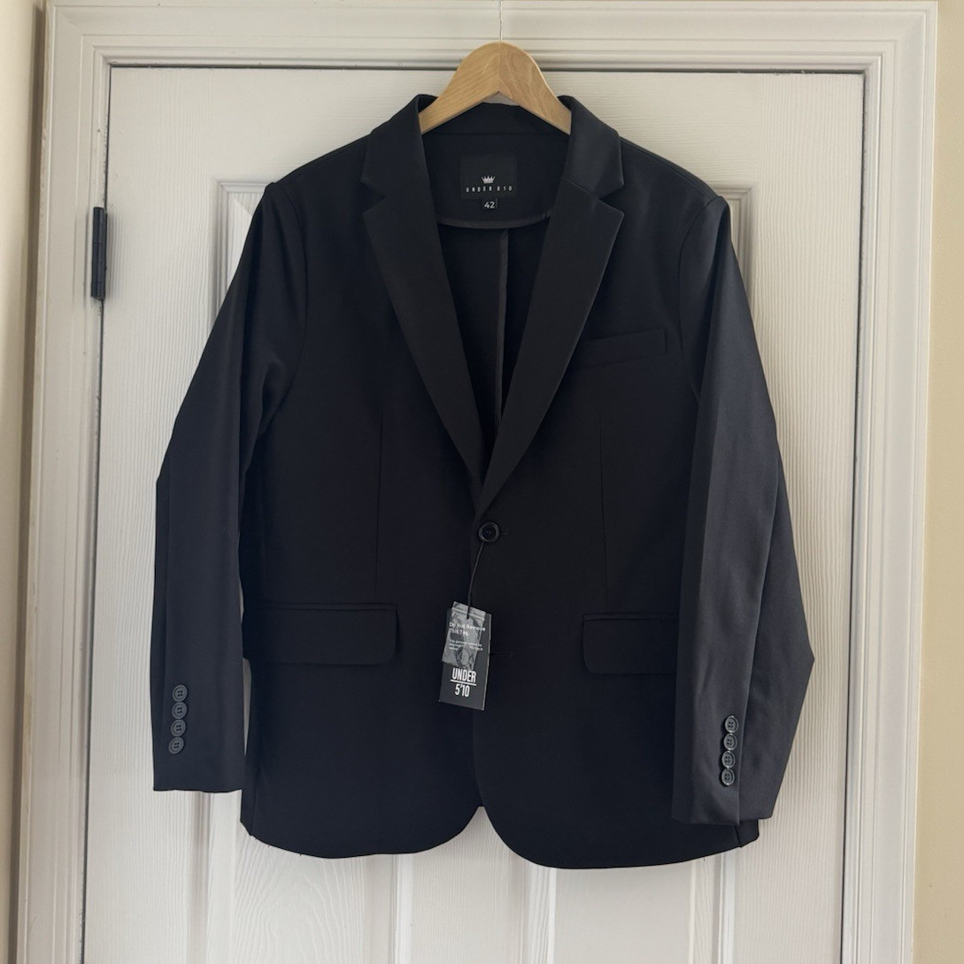 Under 5’10 Men’s 42 Black 2 Piece Solid Notch Lapel Stretch Suit Jacket