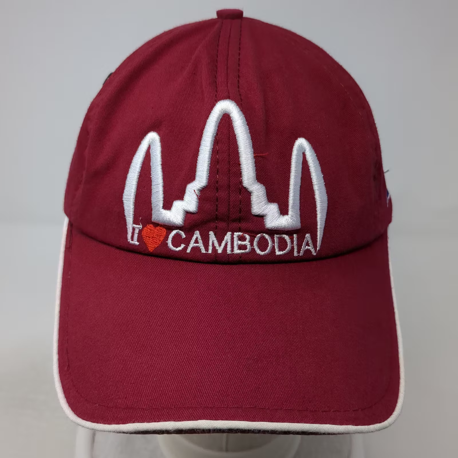 Red Baseball Cap I Heart Cambodia Angkor Wat Flag White Slideback One Size Hat
