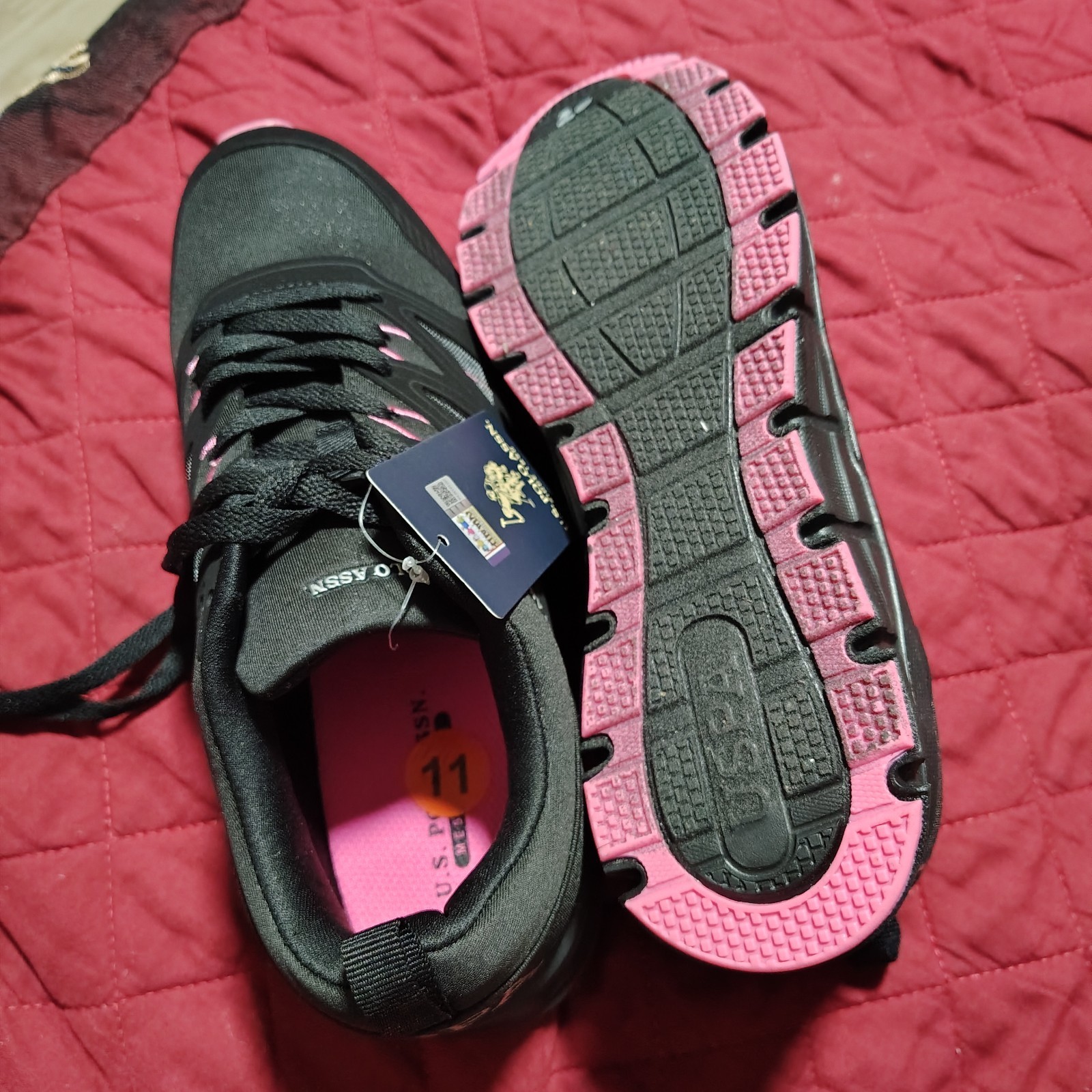 U.S. Polo Assn. Men’s Low Top Lace-Up Athletic Sneakers Solid Black/Pink 11 US