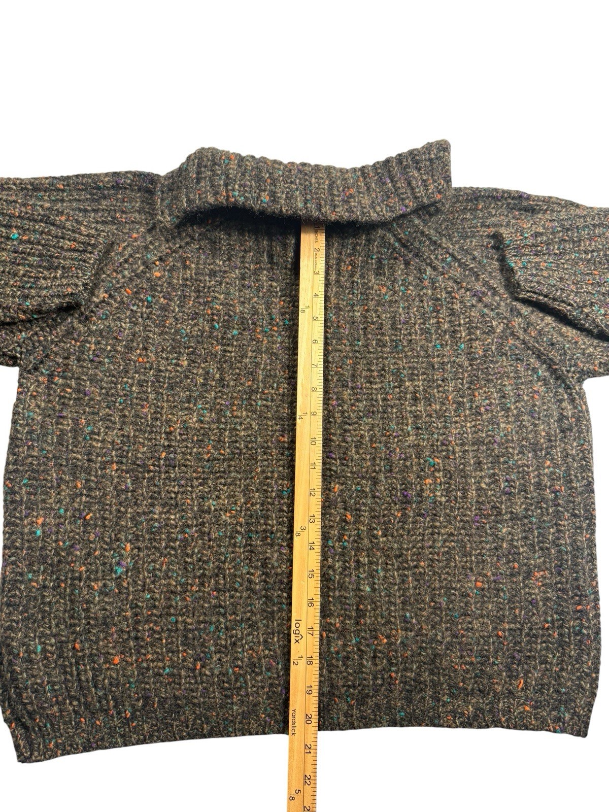 Vintage GAP Medium 90s 100% Wool Chunky Donegal Speckled Sweater Brown Mock Neck