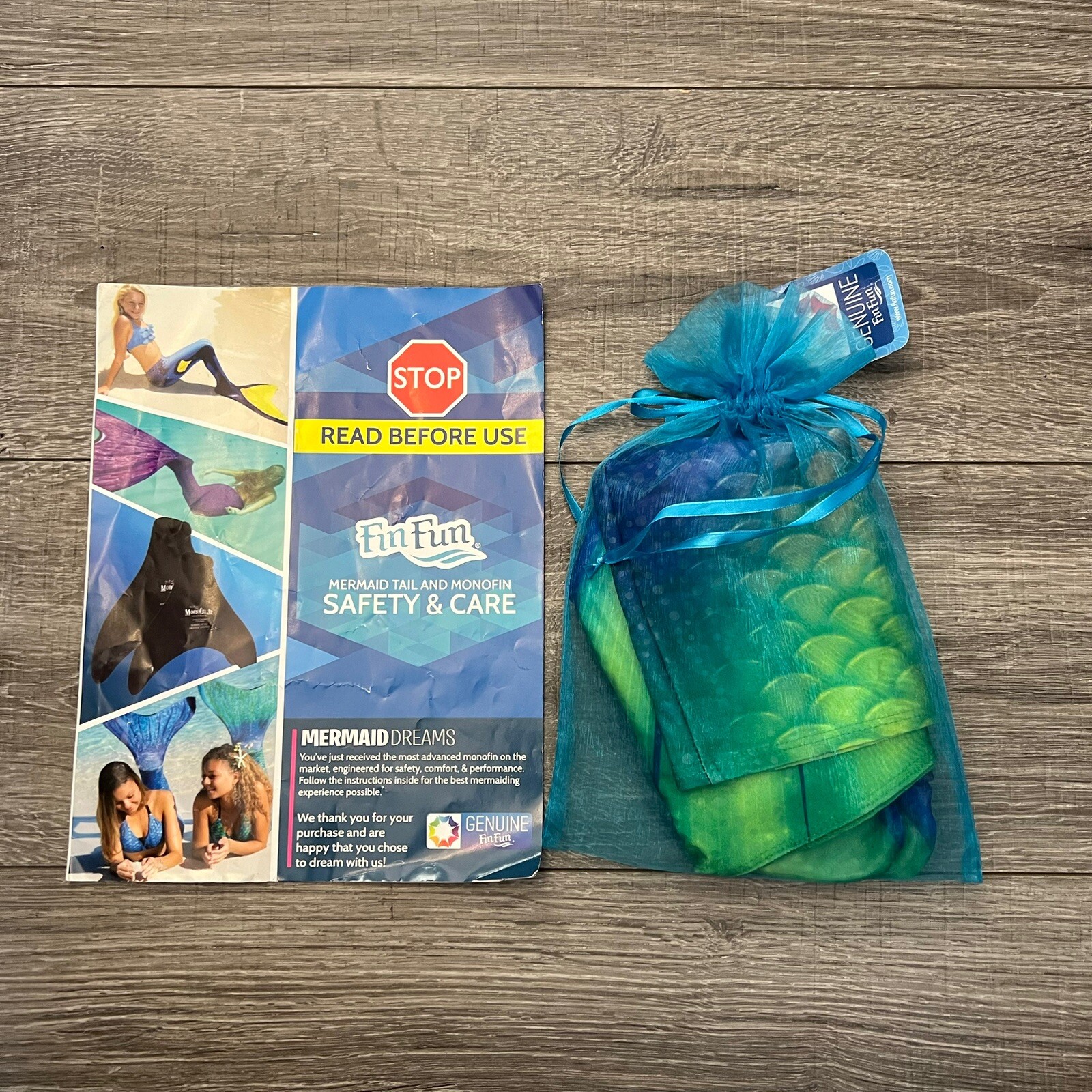 Fin Fun Mermaid Tail Girls sz Small 6 Blue Bikini Fin Swim 5pc Set LTD Ed Print