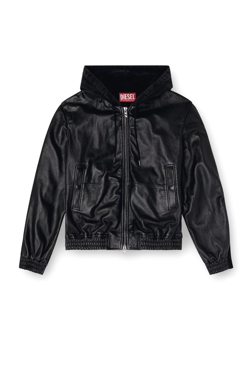 Diesel Men Hooded Leather Jacket Size M