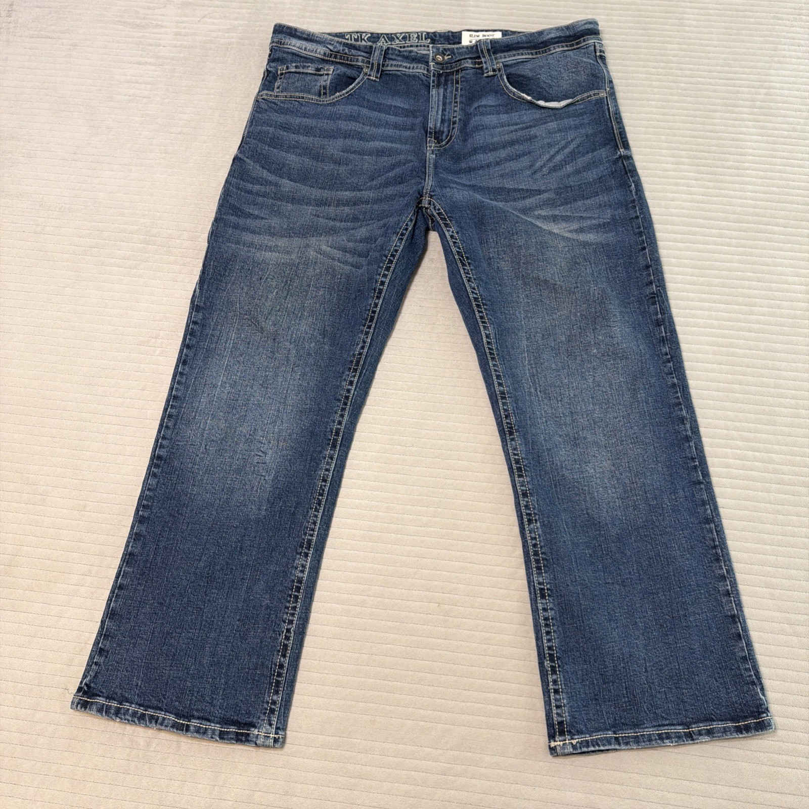 TK Axel Slim Boot Jeans Men’s 40×30 Medium Wash Whiskered Denim Western Biker