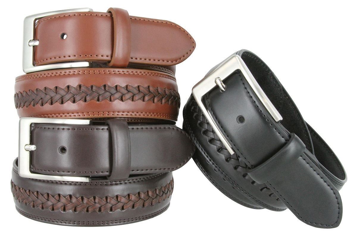 Men’s Woven Laced Braided Genuine Leather Casual Jean Dress Belt 1-3/8″ Wide